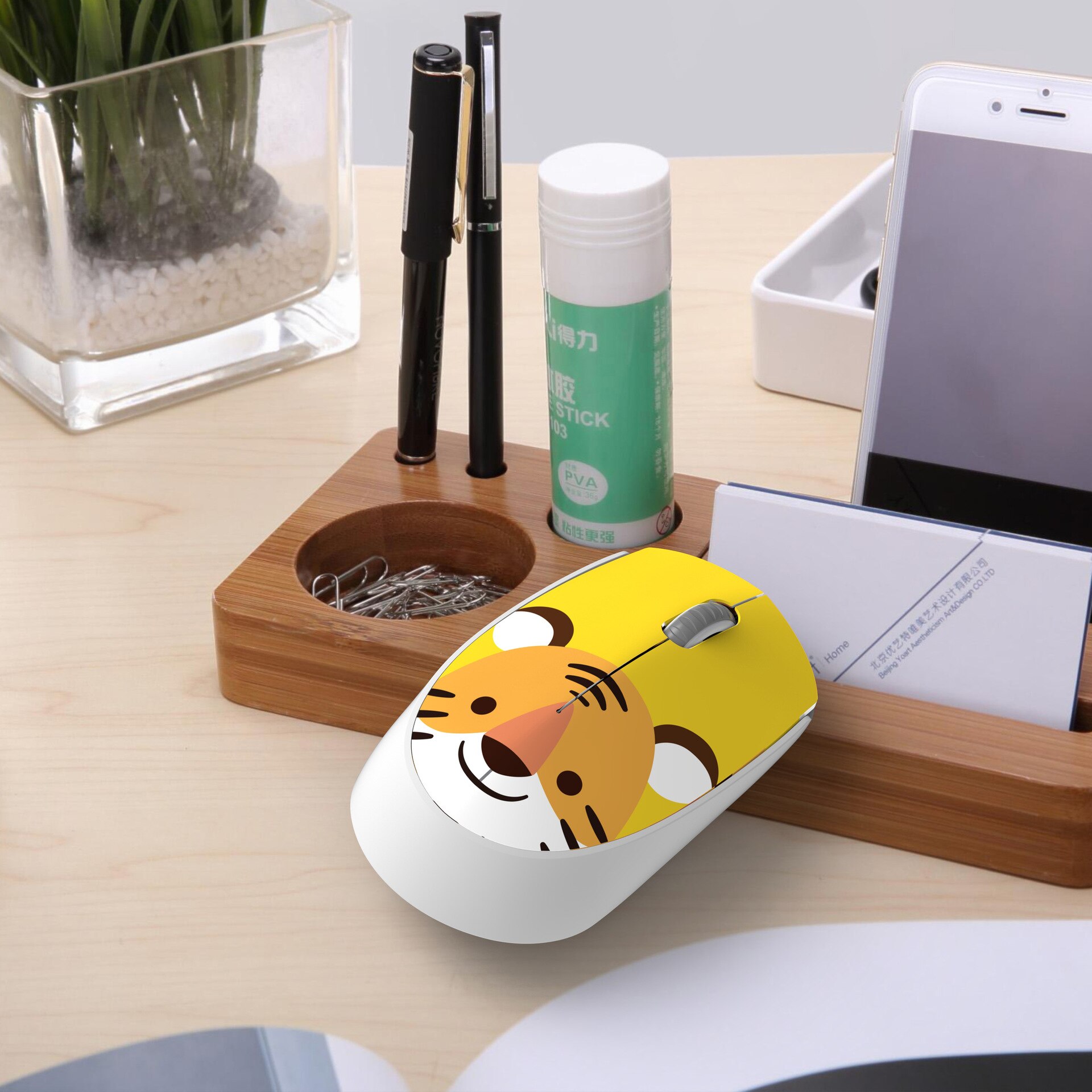 Ratón inalámbrico con de dibujos animados para niños, Mouse óptico 3D ergonómico de 2,4G con de hámster, ideal para ordenador de oficina y portátil: YELLOW