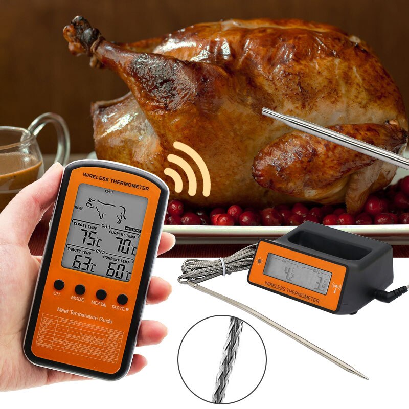 Wireless Remote BBQ Thermometer Dual Probe Digital Cooking Meat Food Oven Thermometer Grilling Smoker Barbecue Cooking Kitchen