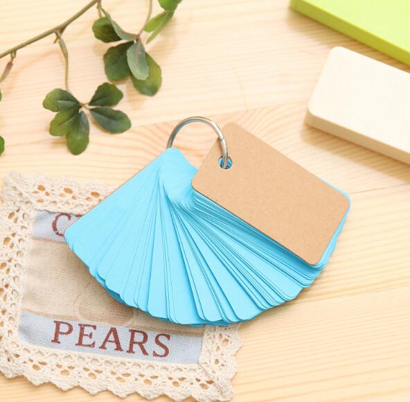 Candy Color 1PC 90 Sheets Pocket Loose Leaf Blank Vocabulary Notebook Mini Memo Note Card Office School Stationery: Blue paper