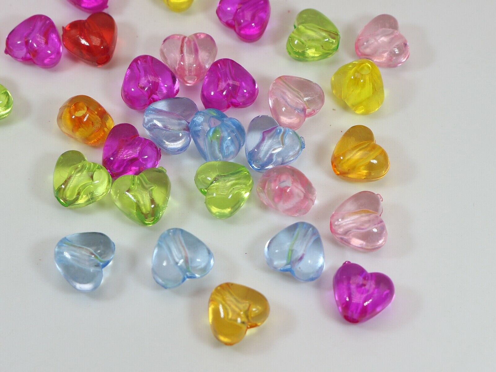 200 Mixed Color Transparent Acrylic Smooth Heart Beads Charm 10X9mm Jewelry Make