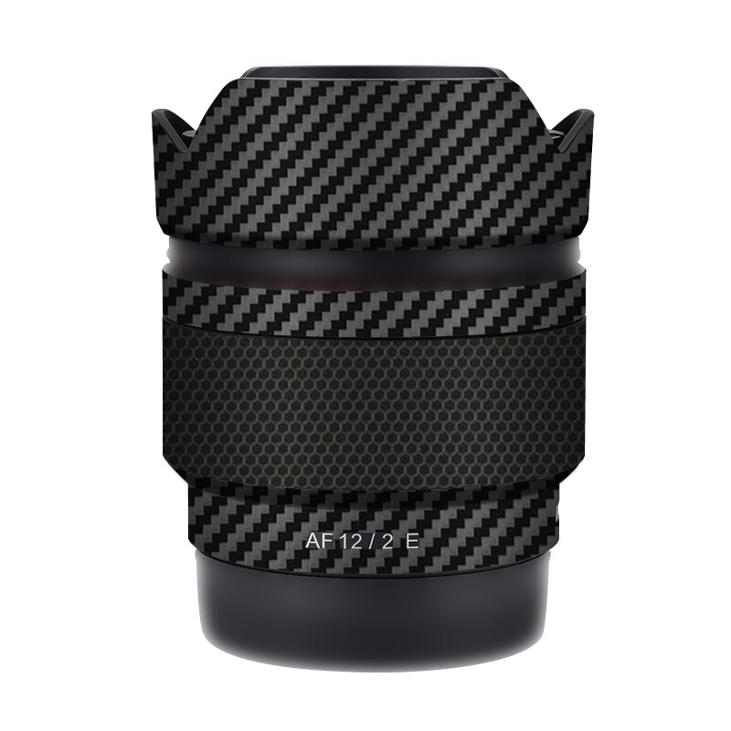 AF12 F2 Lens Stickers Vinyl Decal Skins Voor Samyang 12Mm F2.0 Af Lens Voor Sony E Mount Premium Sticker beschermende Guard Film: Carbon Fiber Black