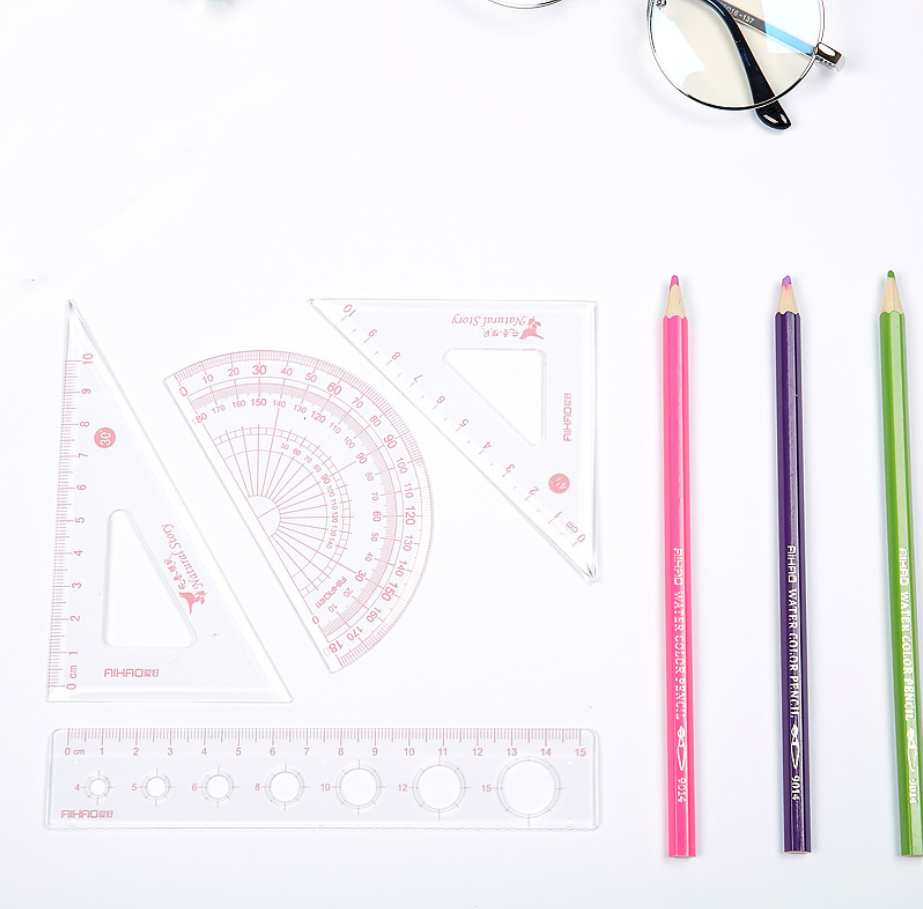 Outil de mesure en plastique Kit de géométrie mathématique ensemble rapporteur d'école 15cm règle fournitures scolaires articles papeterie de bureau
