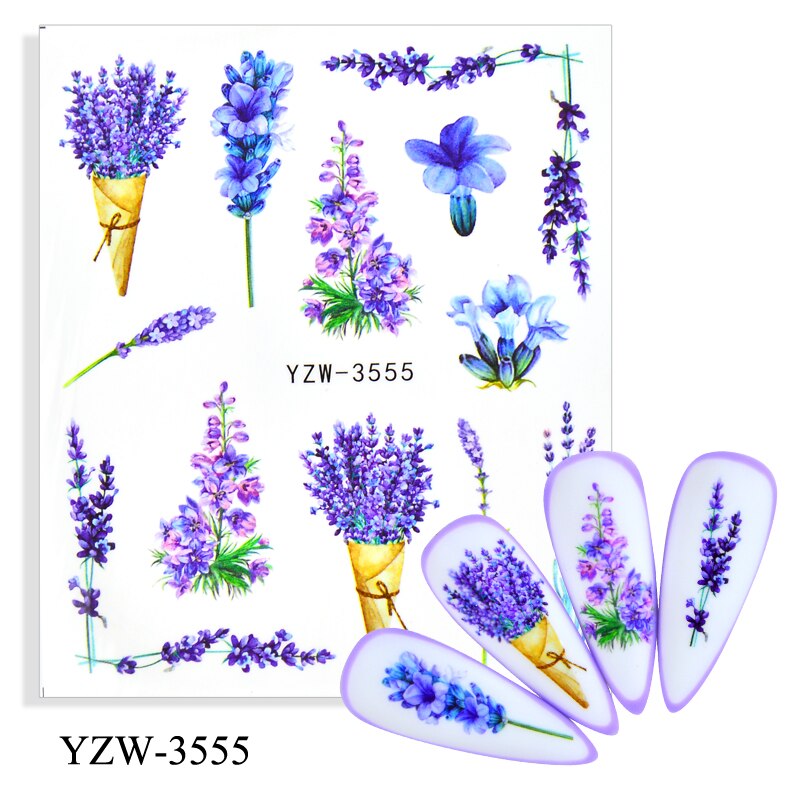 4PCS/LOT Spring Simple Green Theme Water Decal Sticker Lavender/Rose/Leaf DIY Slider For Manicuring Nail Art Watermarks