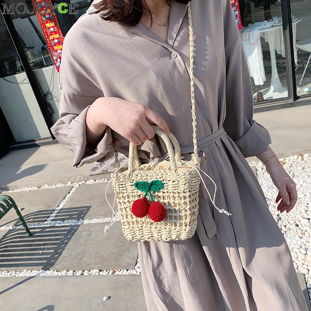 Hecho a mano de ratán de las mujeres de bolso de hombro tipo bandolera de paja tejida verano mensajero playa bolso de viaje bolsas