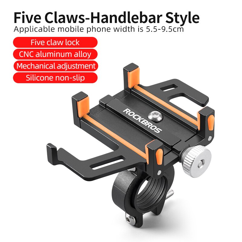 ROCKBROS Motorcycle Electric Bicycle Phone Holder Smartphone CNC Aluminum Alloy Bracket Five Claws Mechanical Bike Phone Holder: Yellow