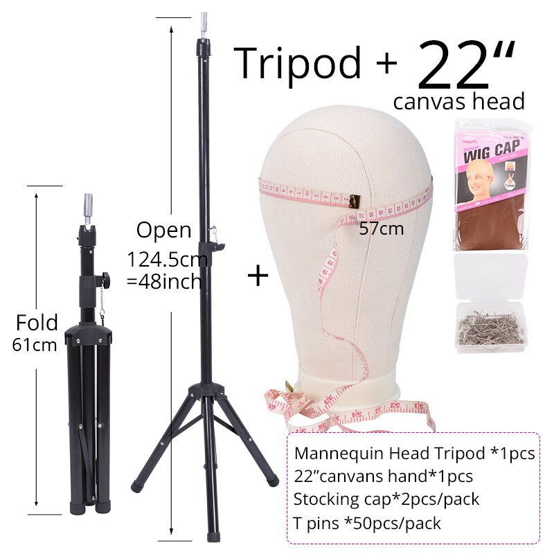 Adjustable Wig Stand Tripod For Hairdressing Training With Canvas Block Head Manikin Wig Head Set With Stand 21Inch-25Inch: 22inch