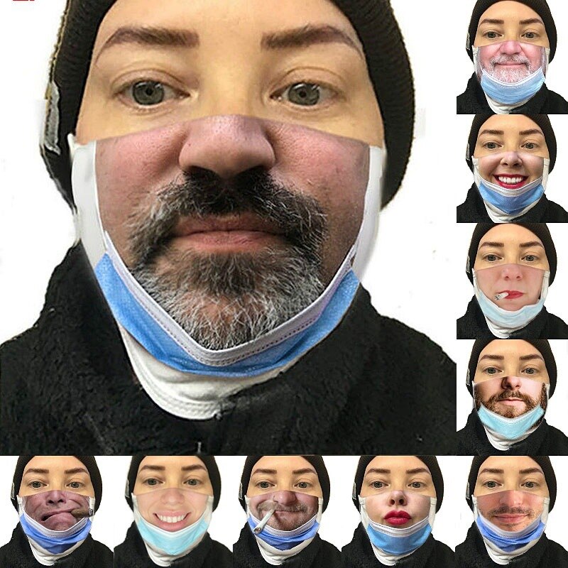 Mascarilla facial Unisex con estampado divertido para hombre y mujer, cubreboca suave, a prueba de polvo, reutilizable, con filtro, para broma, 1 Uds.