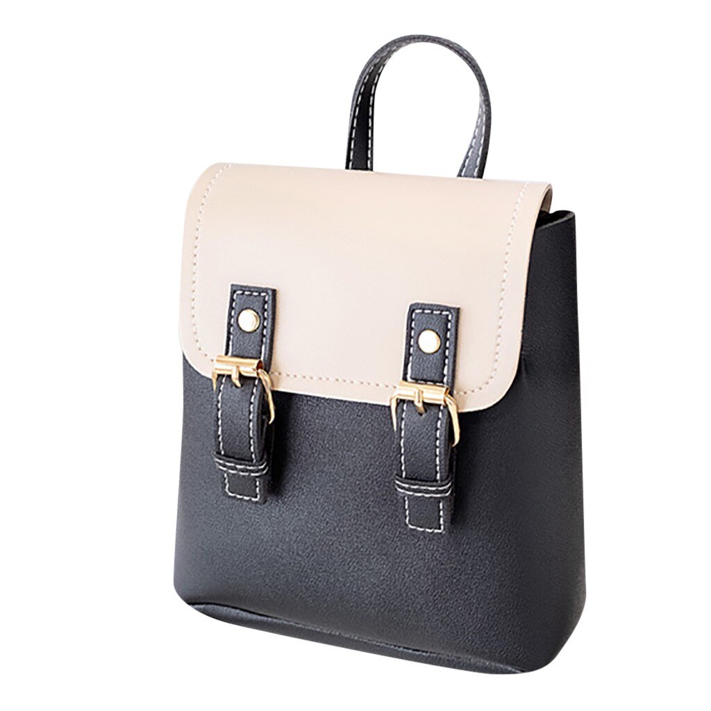Women Backpack Purse Oxford Cloth PU Leather Back Pack Feminine Student Bookbag Travel Mini Bag Contrast Color Sac A Dos: Black