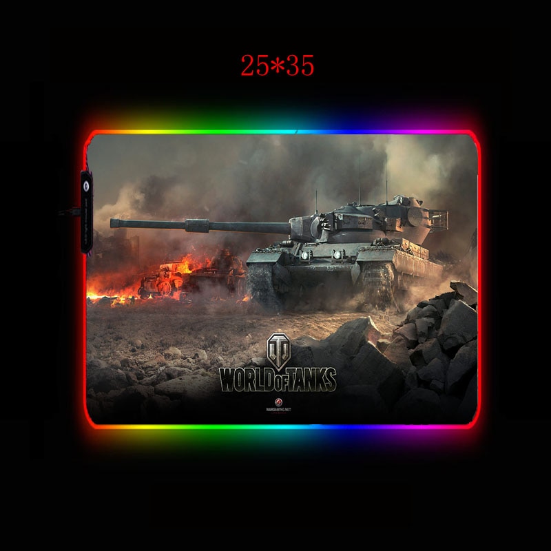 XGZ World of Tanks RGB Large Gaming Computer Gamer USB Wired LED Lighting Colorful Luminous Non-slip Mousepad Desk Pad Mice Mat: 25X35CM / Thickness 3MM