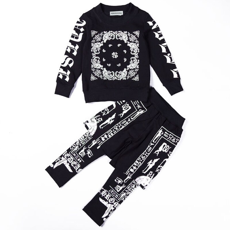 Hip Hop Costumes Boys Printed Long Sleeve Top Pants Street Dance Clothes Children Modern Stage Outfit Show Wear DNV12564: 130cm