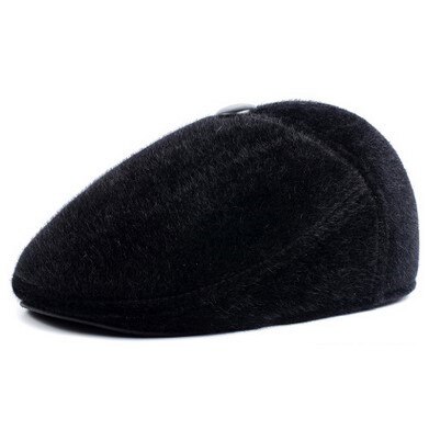 Siloqin hat efterår og vinter stil middelaldrende ældre fremad cap baretter gorras tykkere ørebeskyttere varm hat egnet til far: Sort / L 56-57cm