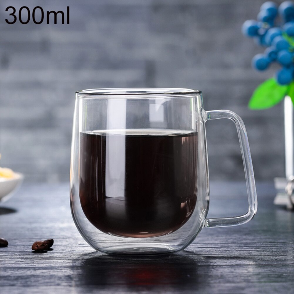 300ml dubbelwandige hittebestendige glazen bekers voor melk, sap, thee en isolatie.