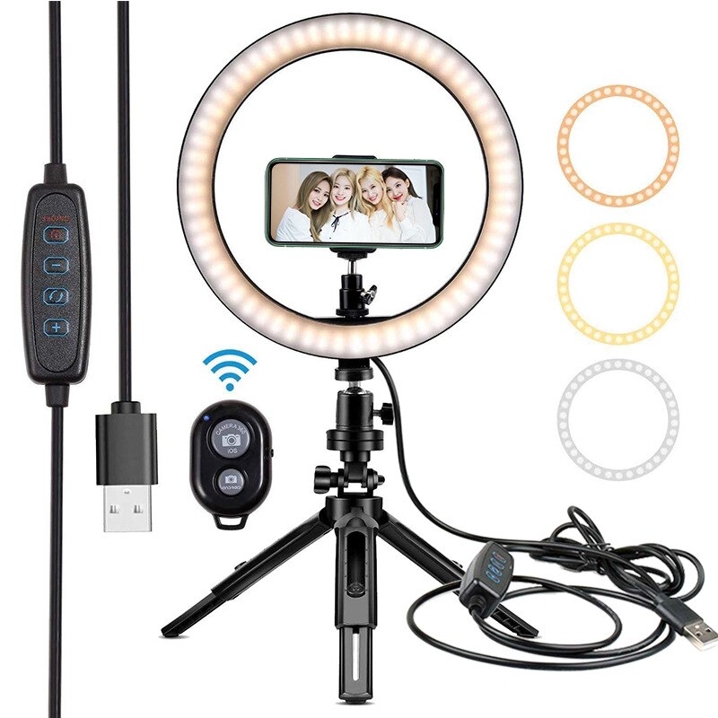 Ring Licht 10 Inch Led Licht Invullen Studio Video Dimbare Make Licht + Statief Selfie Slang Mobiele Telefoon Clip/platte Clip: 1