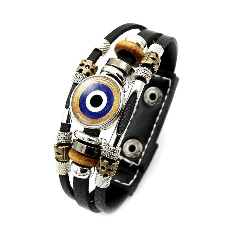 Lucky Turkse Evil Eye Armbanden Voor Vrouwen Sieraden Turkije Evil Ogen Drukknoop Handgemaakte Multilayer Weave Punk Lederen Armband: Style-3