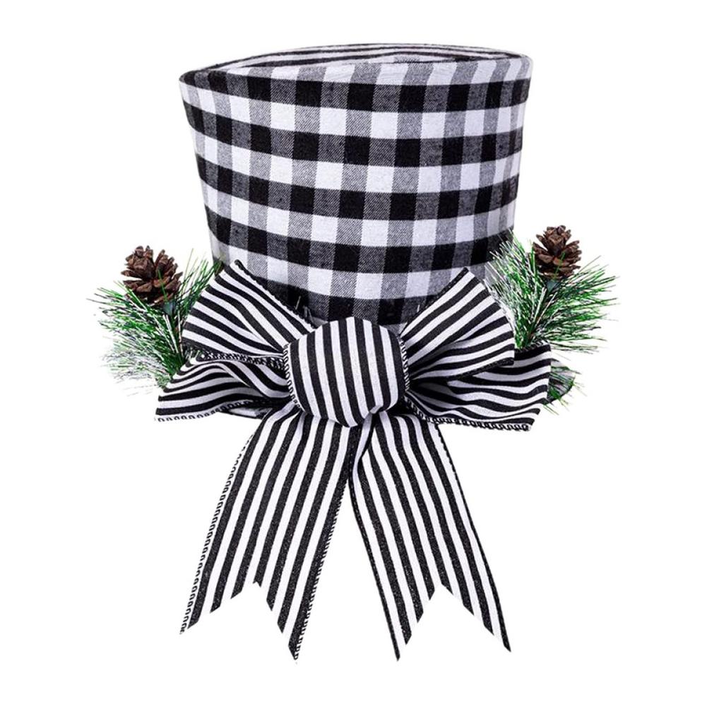 Haut de sapin de noël en forme de bonhomme de neige, nœud décoratif à carreaux noirs, ornements de bureau pour noël, 102x102x79: Default Title