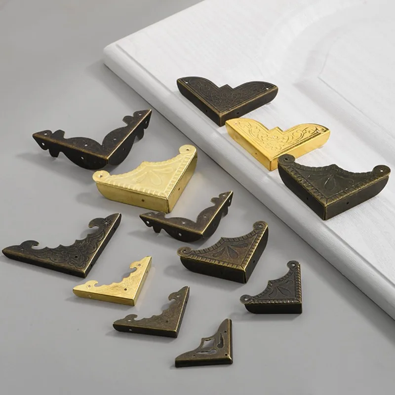 Boîte à bijoux en laiton antique, protecteur d'angle en bois, protection pour la maison, coins décoratifs, couvercle de protection d'angle, , 4 pièces