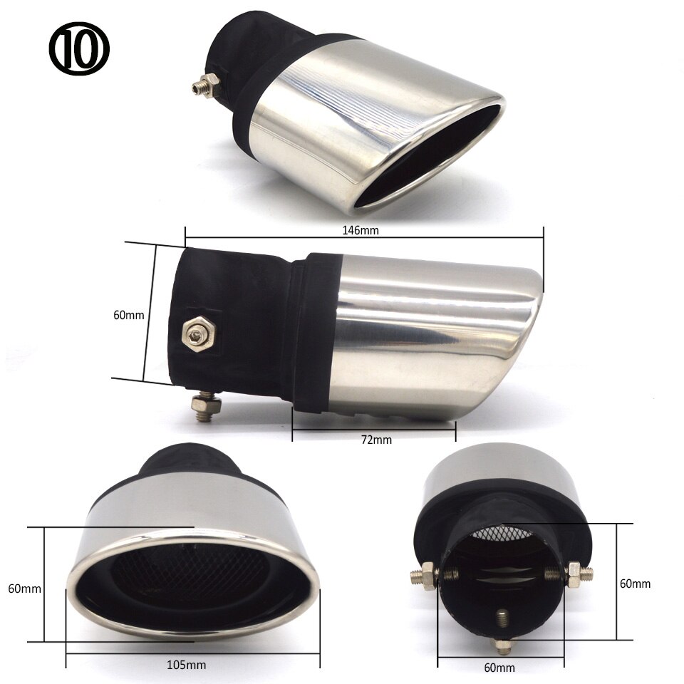 universell biler eksos lyddemper spiss rustfritt stål rør krom listverk modifisert bil bak bakre hale foring tilbehør: 10