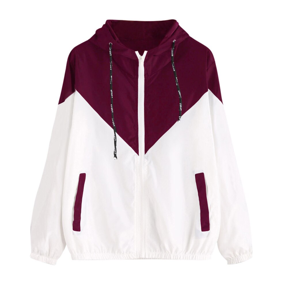 Plus size hættejakke sport-wear kvinder langærmet frakke patchwork tynd skinsuit lynlås lomme sport frakke kvindelig fritidsjakke: Rød / 4xl