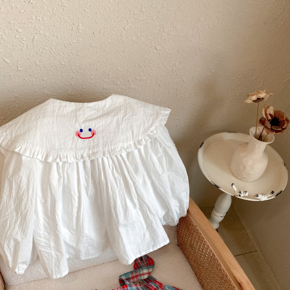 9984C camicetta bianca per bambina con risvolto grande arricciato camicia bianca per bambini camicette a maniche lunghe per ragazze coreane principessa: 110 4T