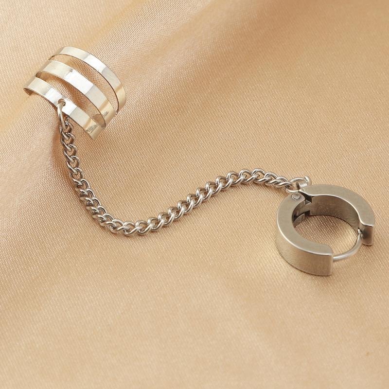 1 sztuka moda łańcuch w stylu biodro-chmiel kolczyki kość robić ucha klip gwintownica spadek mankiet podwójny łańcuch przeszywający kolczyki biżuteria dla obu płci