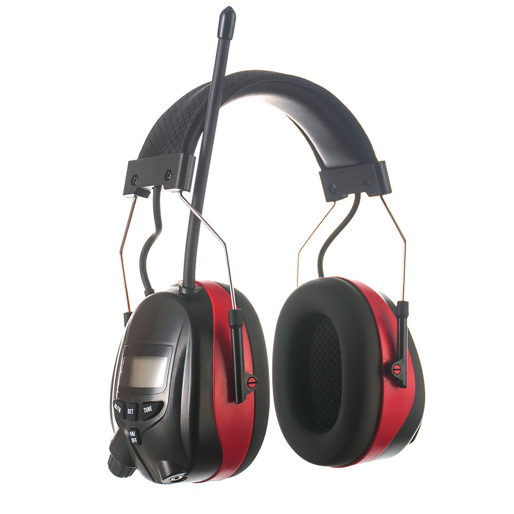 PROTEAR AM/FM Radio Headphones with Digital Display NRR 25dB Hearing Protection Noise Reduction Safety Earmuffs for Mowing: Red