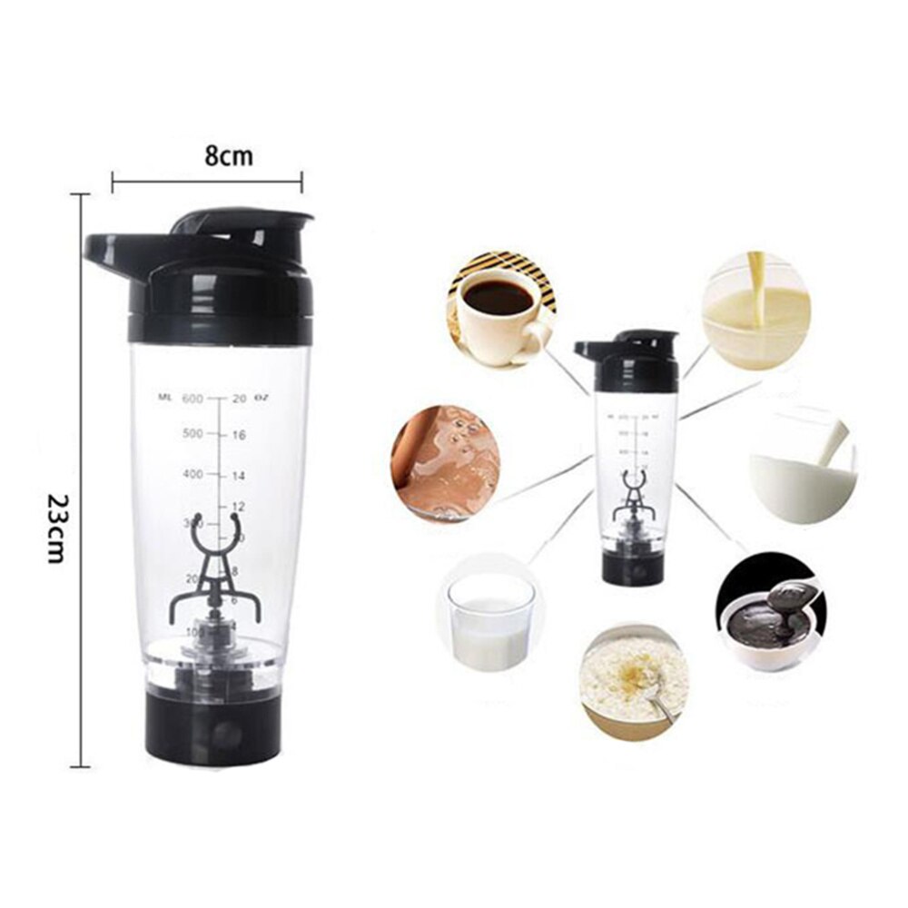 Protein Shaker Bottle Mixer Blender Battery Operated Portable Stirring Blender Cup 600ml (Black)