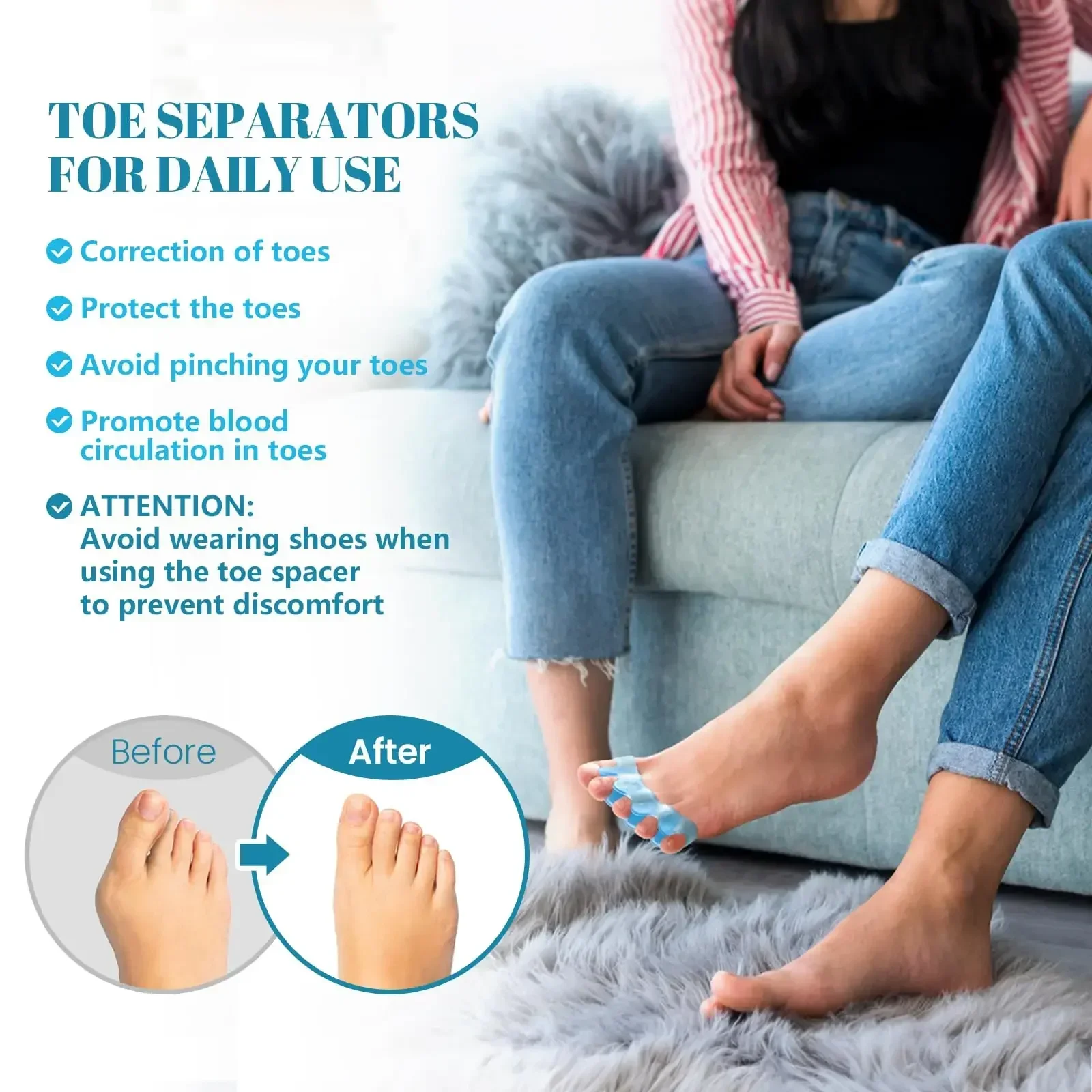 1 par silikon tåseparator hallux valgus korrigerare hammare tåkorrigerare mjukt silikonmaterial för tåseparation fotvårdsverktyg
