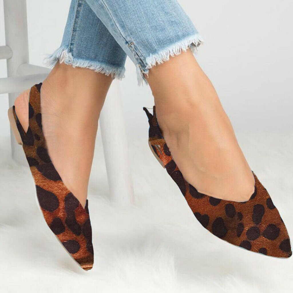 Vogue Women Ladies Solid Leopard Pointed Toe Buckle Slingbacks Causal Single Shoe Gladiator Roman Flat Shoes Outside Pop May 17
