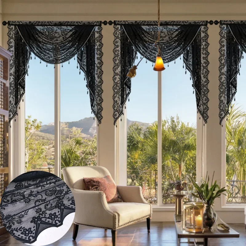 French Style Floral Lace Valance Home Rustic Decorative Short Curtain for Living Room Bedroom Kitchen Window Decor Gauze Curtain: 2*2.6 / WHITE