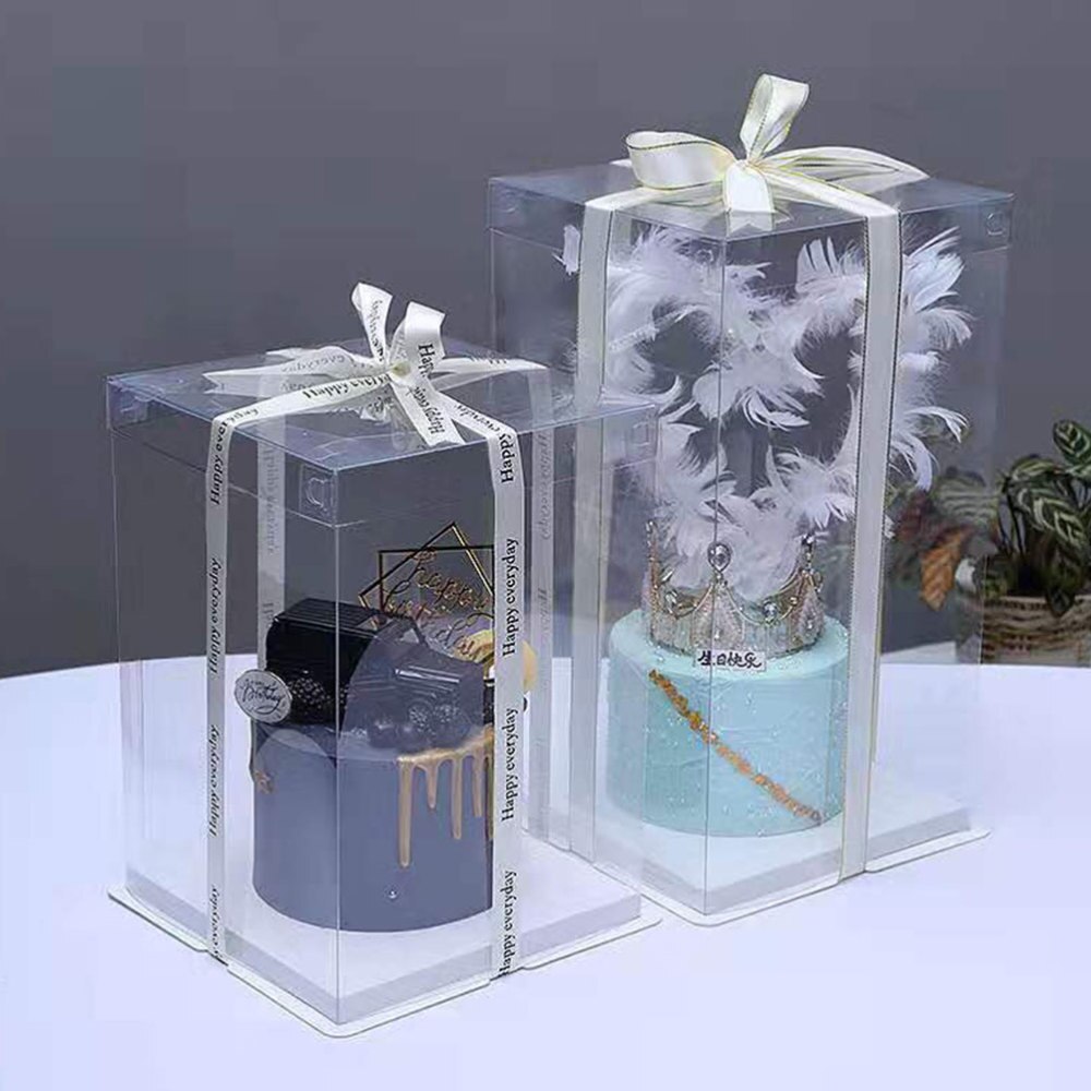 2Pcs 8inch Transparent Birthday Cake Box Cake Container Box Dessert Storage Box (Transparent)