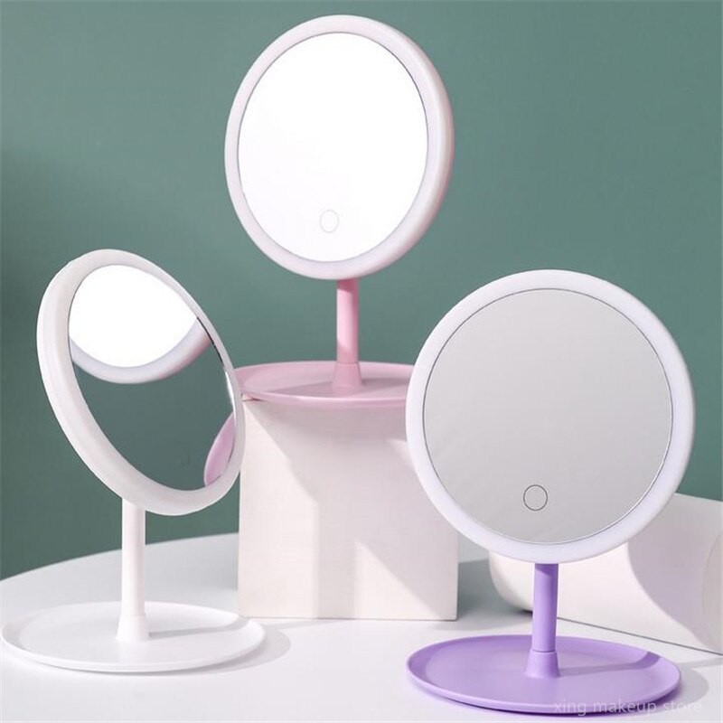 USB Charging Detachable Makeup Mirror With LED Light Touch Screen Vanity Mirror Storage Cosmetics Mirror 30#10