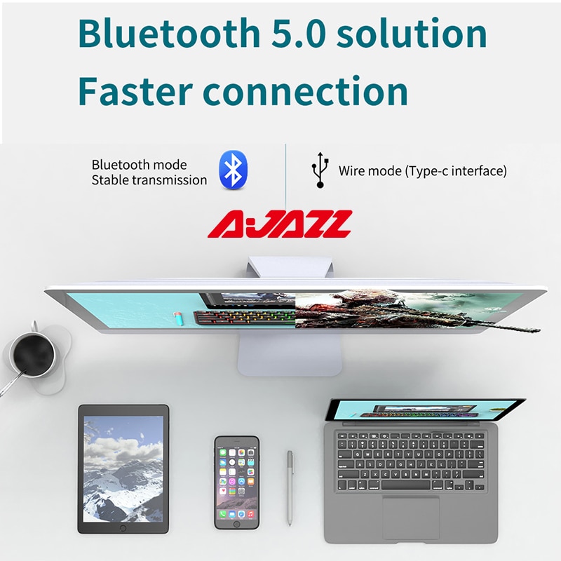 Ajazz STK61 Mechanical Keyboard Wireless Bluetooth 61 Keys Dual Mode Mix Backlit Mini Portable Gaming Keyboard for PC Desktop