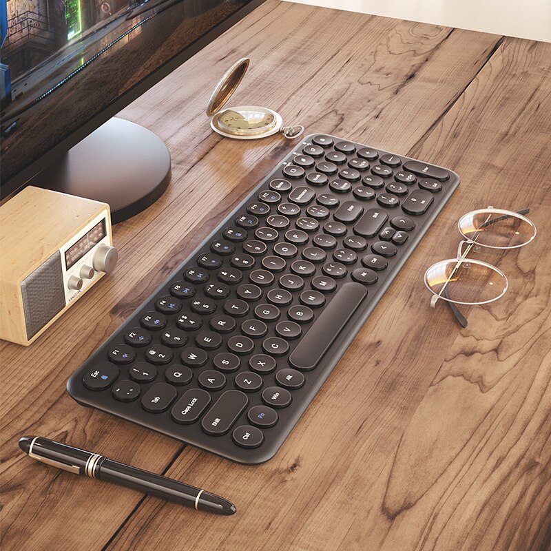 Ergonomic Mouse Round keycap Keyboard Gaming Mouse2.4G Wireless Silent Keyboard For Macbook Pro Lenovo Computer Keyboard Mouse: Black keyboard
