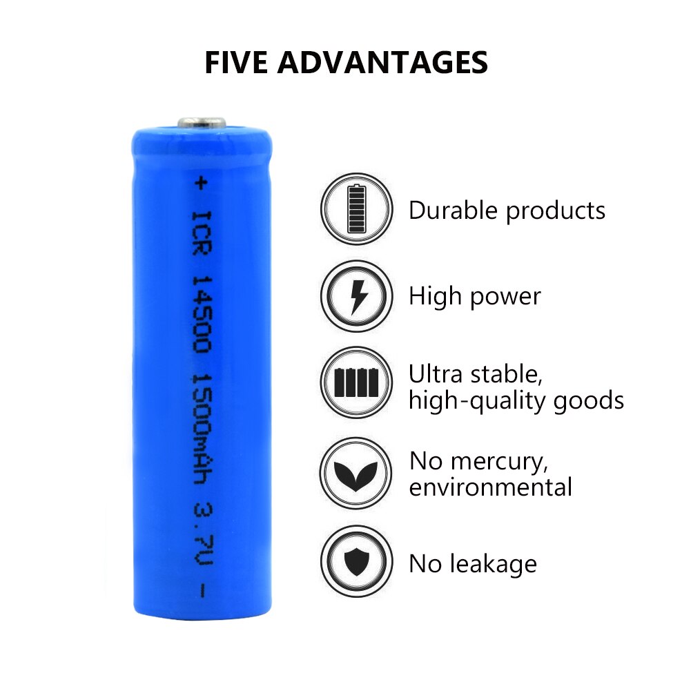 1/2/4/6/8/10Pcs ICR 14500 Li-ion Rechargeable Batteries 3.7V 1500mAh Lithium Battery Replacement For Torch Power Bank Flashlight