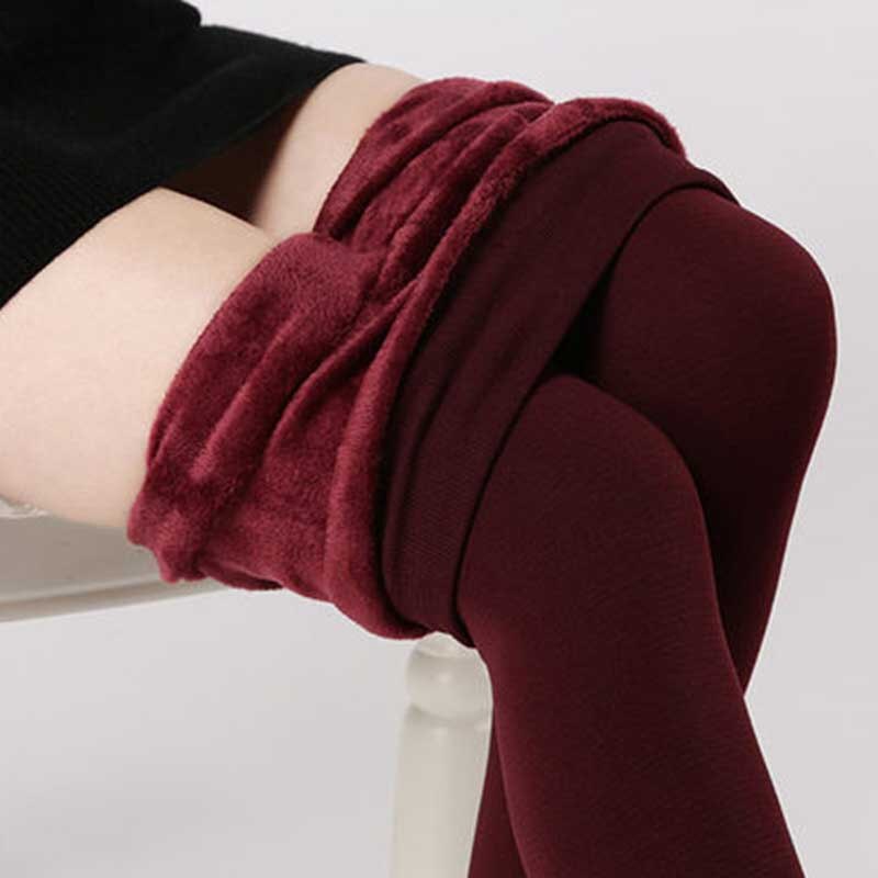 8 cores das mulheres collants inverno quente velo forrado calças de cintura alta feminino térmica elástico magro calças justas sólido cores: wine red