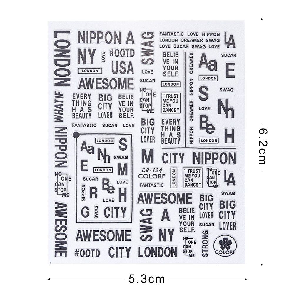 1pc holle letters nail art stickers 3d zwart wit zilveren zelfklevende decal nagel wrap decoratie tips stijl accessoires lacb 122-124
