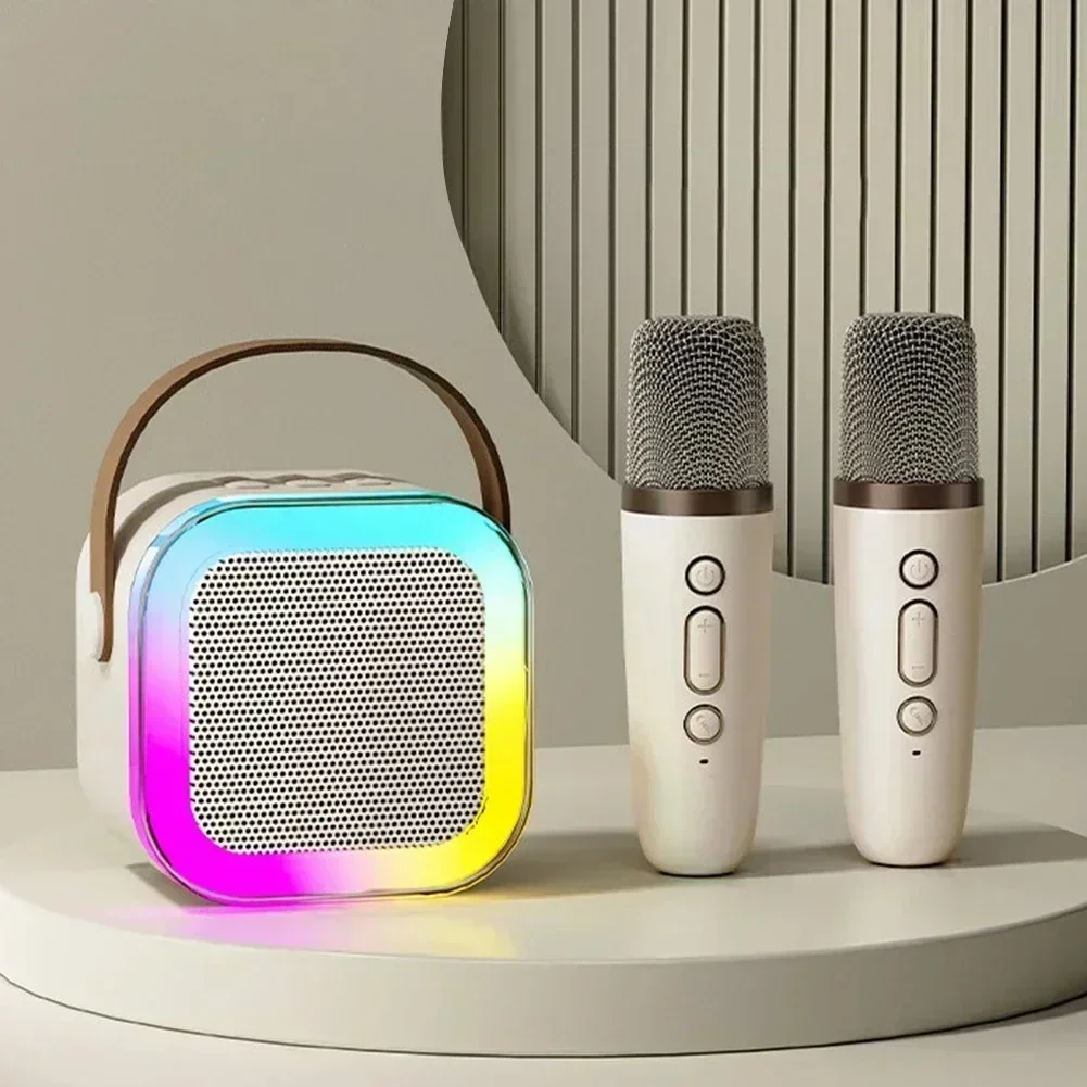 K12 Wireless Bluetooth Speaker Multifunction with 2 Microphone RGB Portable Music Player Karaoke Machine for Child Home