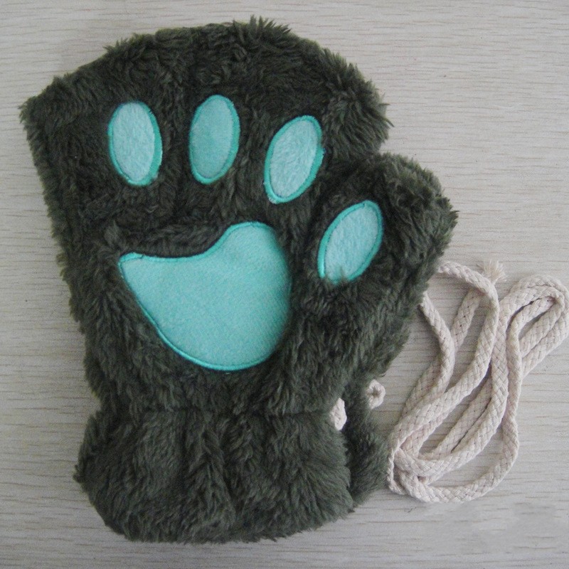 Gants de patte de griffe de chat de dessin animé pour femmes, mitaines en peluche, , doux, court, sans doigts, moelleux, ours, costume mignon, demi-doigt