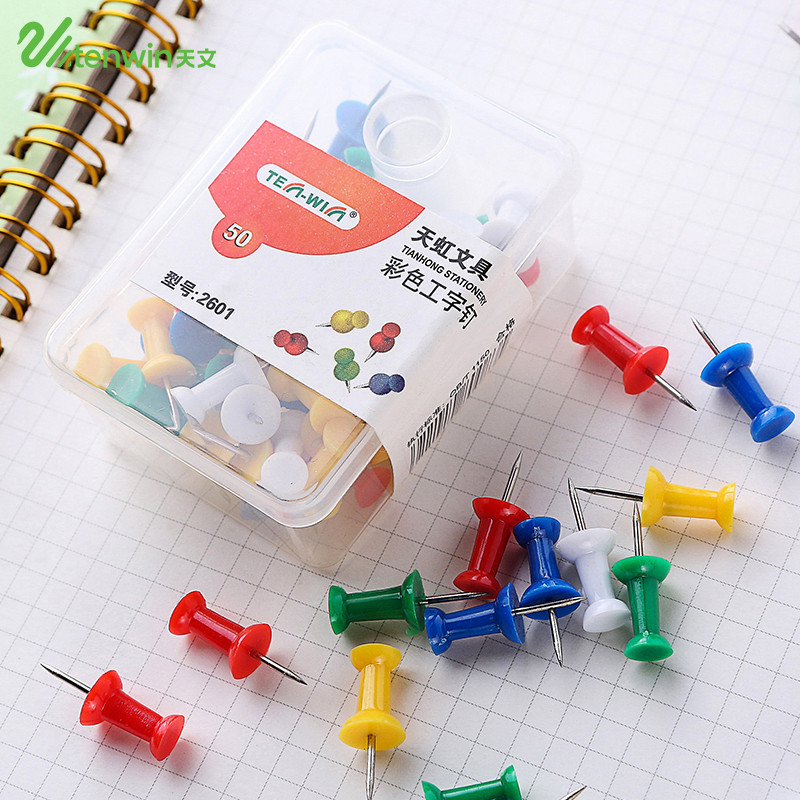 50 stk/lot fargestifter tryknåler kartnål korktavle tommelstifter tryknål skrivesaker knapper nåler kontor skoleutstyr