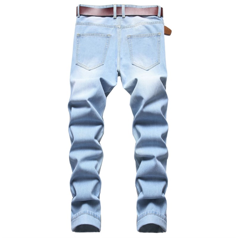 Pantalones vaqueros rasgados de estilo urbano para hombre, Jeans lisos lavados de estilo Vintage, informales, ajustados, azul claro