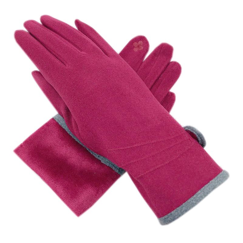 Handschoenen Winter Dames Touch Screen De Fluwelen Verdikte Pols Mode Roze Grijze Meer Blauw Handschoenen Dames Lederen Winter wa: Red wine