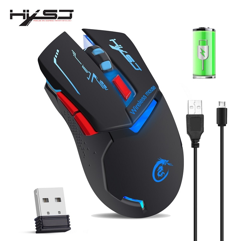 HXSJ M10 Wireless Gaming Mouse 2400dpi Rechargeable 7 color Backlight Breathing Comfort Gamer Mice for Computer Desktop Laptop: X30-Black