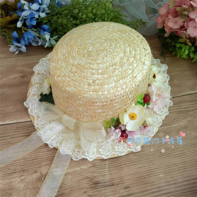 Diy Hand Made Lolita Zachte Zus Zoete Japanse Meisje Stro Hoed Kant Kleine Aardbei Pastorale Dagelijks Sen Hoed: Flower