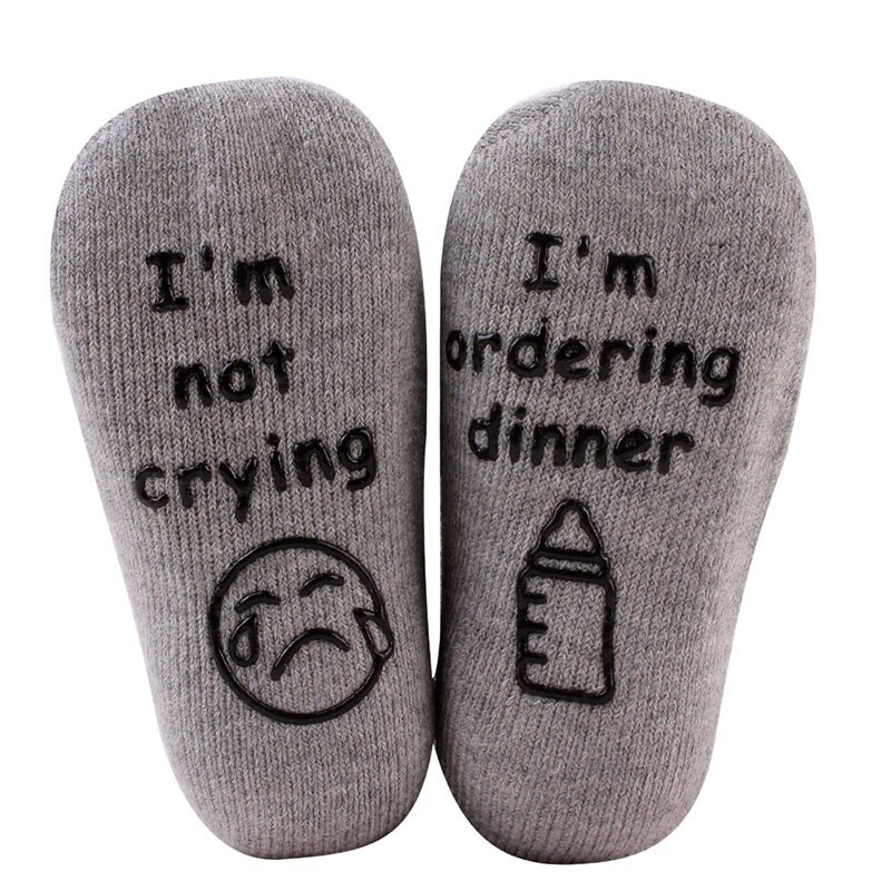 0-12 Months Newborn Socks Funny Cute Letter Baby Socks Cotton Warm Infant Toddler Anti Slip Socks: gray