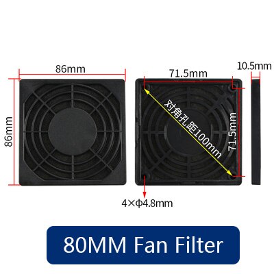 Abs dammtät fläktfilter nylonplatta för pc-datorhölje kylfläktskydd datorventilatorgrill: 80mm