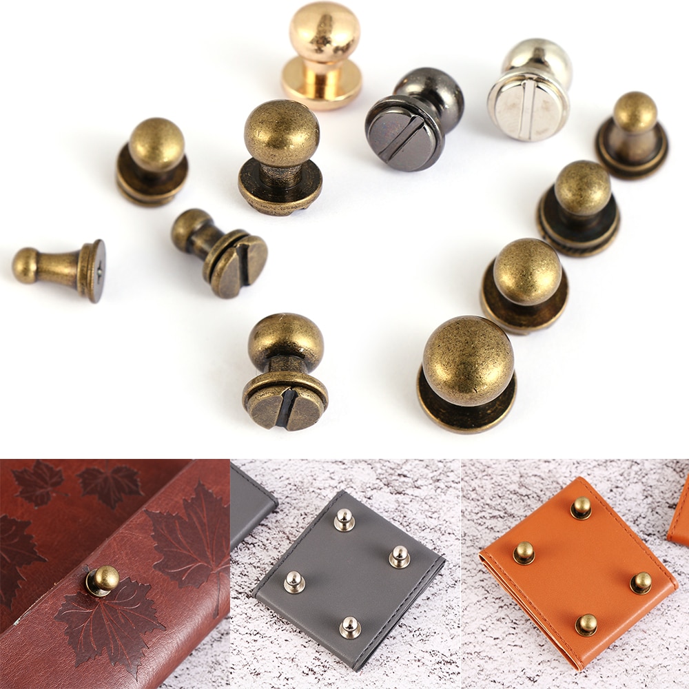 10PCS Monk Head Screws Leather Metal Craft Belt Wallet Solid Brass Nail Rivets Screws Bags Accessories Tacks