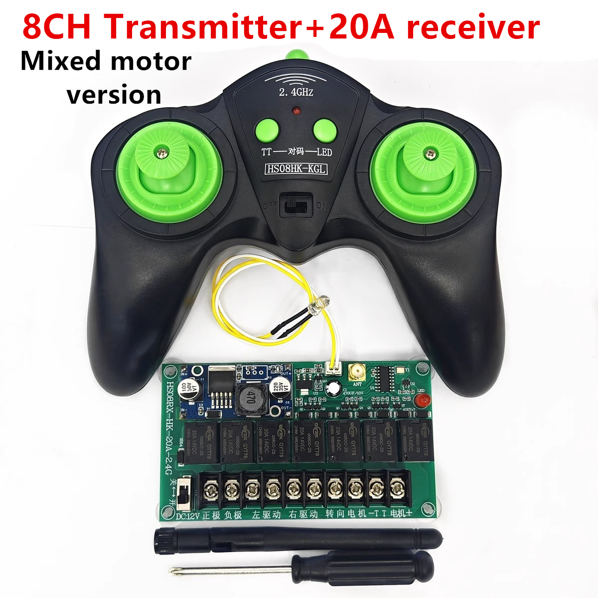 Mando a distancia transmisor 8CH 2,4G DC 6V-15V sistema de Radio receptor de gran potencia para bricolaje RC barco coches control inalámbrico: Negro