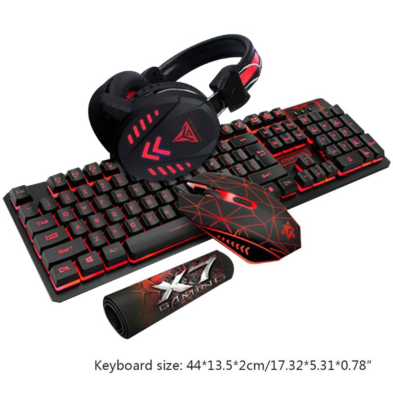 4Pcs/Set K59 Wired USB Keyboard Illuminated Gaming Mouse Pad Backlight Headset L4MD