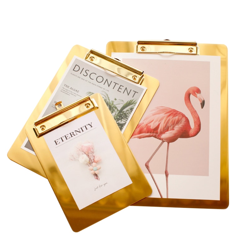Gold Stainless Steel File Folder Writing Pad Menu Folder Information Folder Clip Board Clipboard A4 Paper Holder Office Board