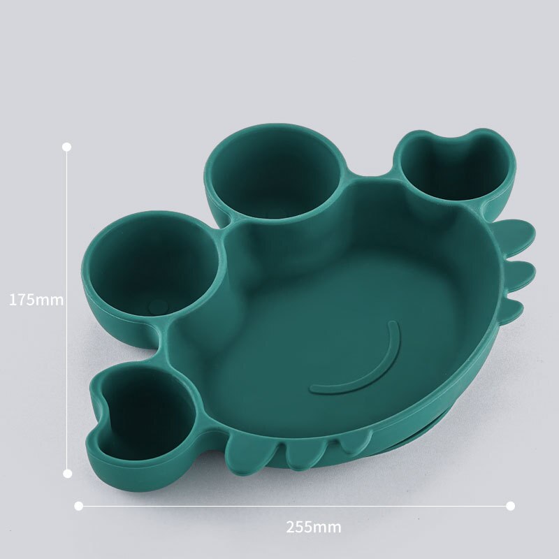 Baby Kommen Diner Platen Siliconen Zuig Feeding Servies Bpa Gratis Antislip Baby Gerechten Krab Voedsel Voeden Kom voor Kids: Dark Green Crab